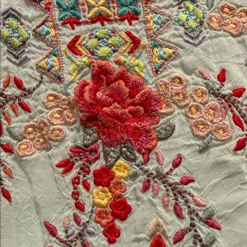 Johnny Was Mint Green Embroidered V-Neck Tunic - Picture 3 of 4